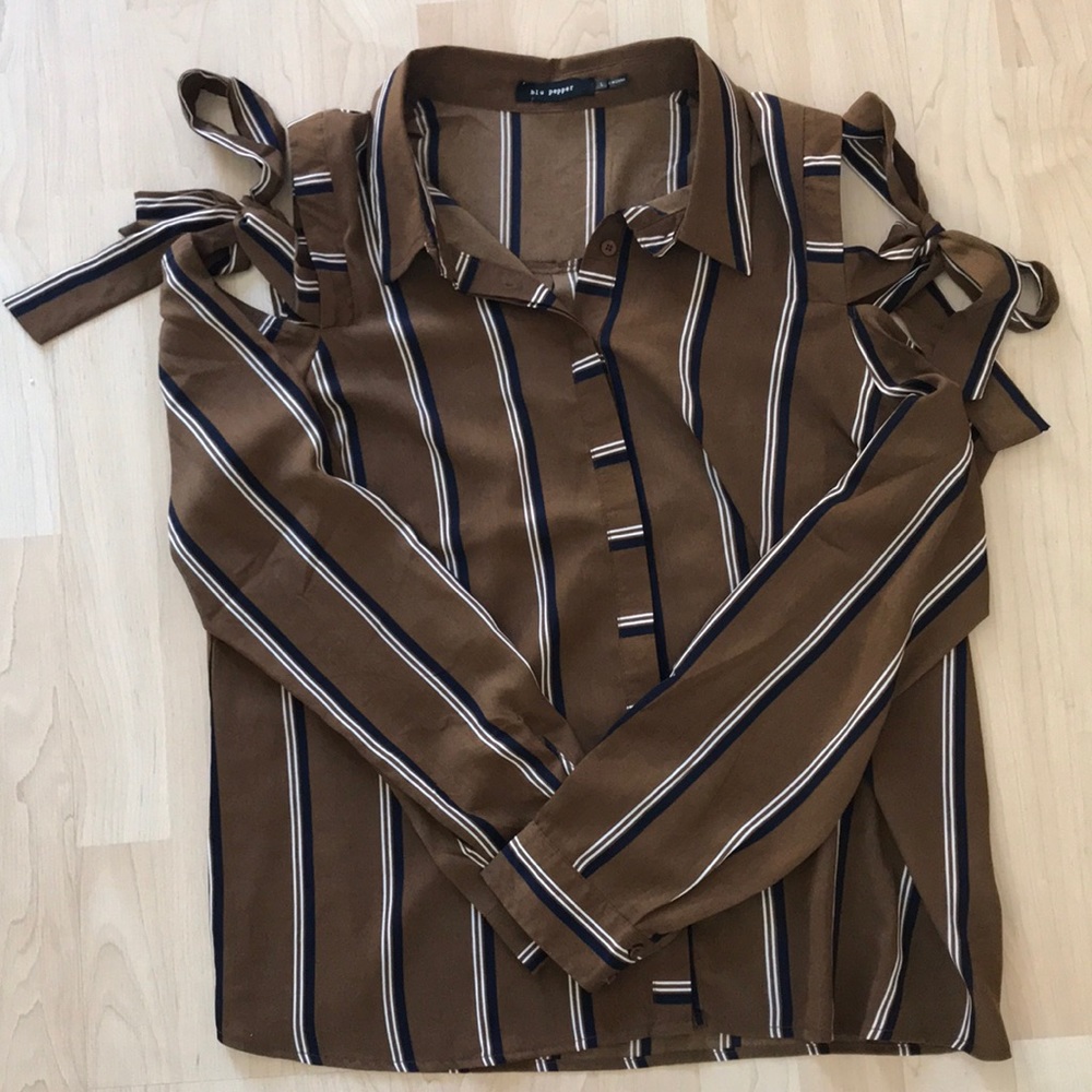 brown button down shirt